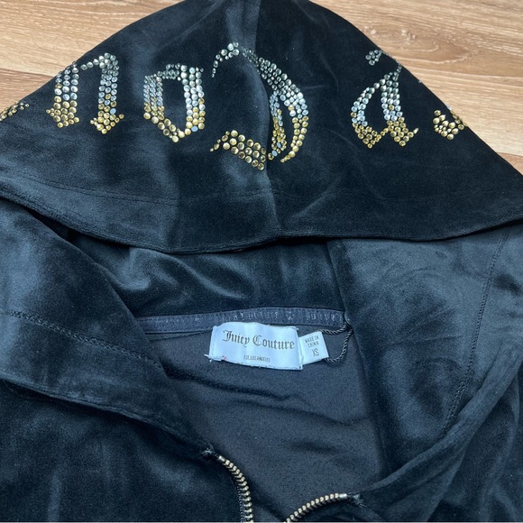 Juicy Couture Track Suit Luxe Velour  XSmall Black Y2K Hoodie Zip Jumpsuit Cozy - Picture 5 of 9